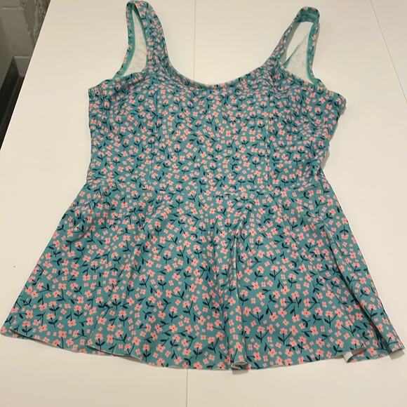 Lime Ricki Brand Teal & Pink Floral Peplum Swim Tankini Top Modest Size Medium - Picture 1 of 5